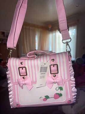 Hot Topic Pink and White Strawberry Bow Crossbody Bag